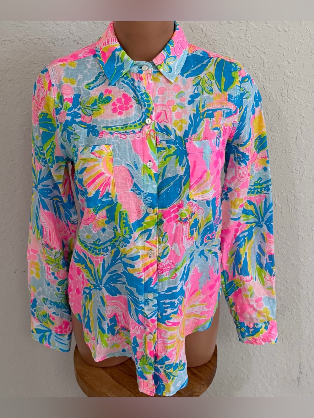 Lilly Pulitzer Sea View Linen Button Down Shirt iSunshine State of Mind Florida